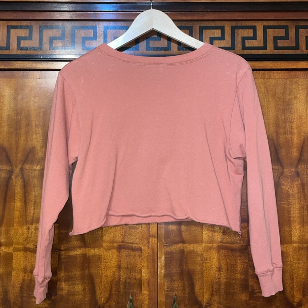 Originality Juniors M Pink Sunflower Crop Top Long Sleeve Cotton Made USA - Picture 6 of 13